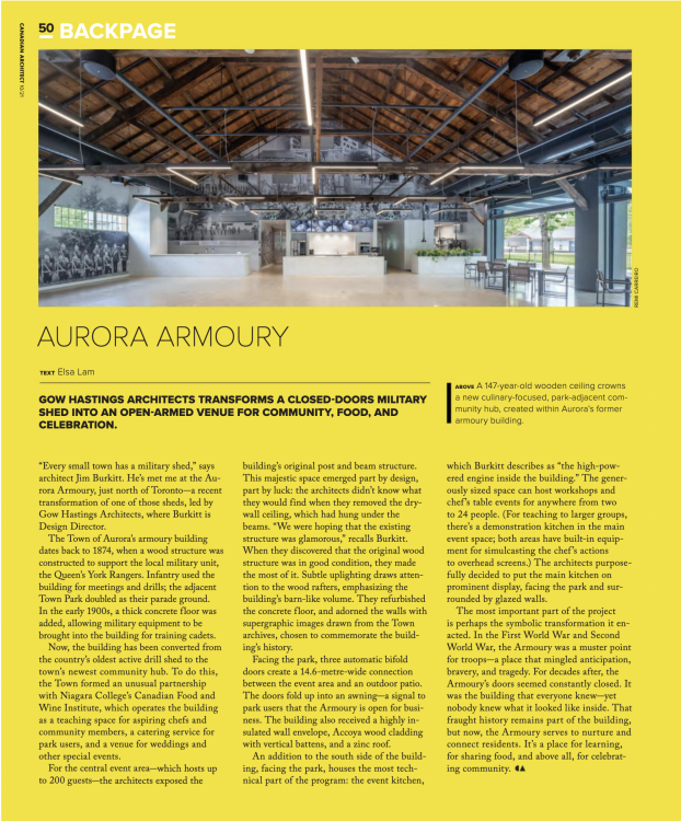Aurora Armoury Featured In Canadian Architect